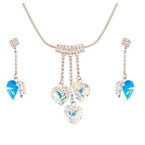 Swarovski Crystals Dangling Heart Necklace Set